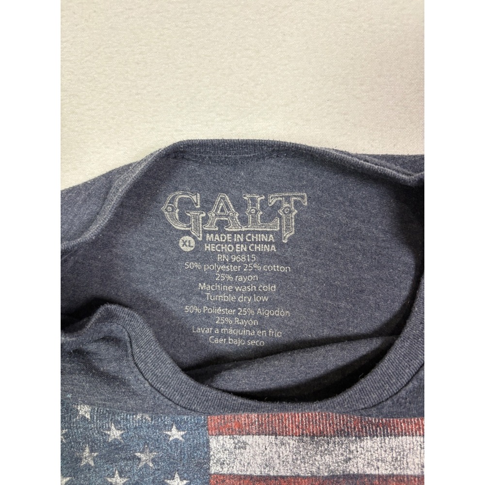 Galt Mens XL Distressed American Flag Graphic T-Shirt Heather Navy Blue TriBlend - Picture 3 of 5